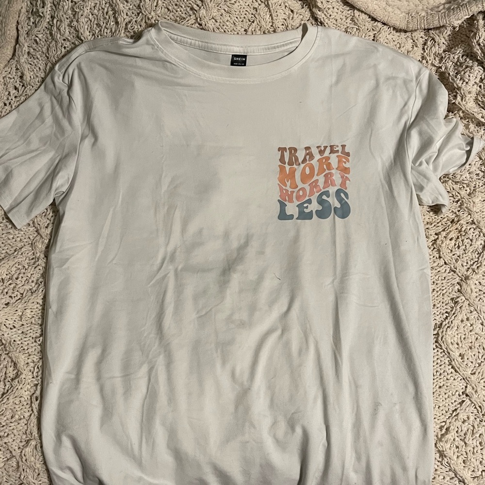 “Travel More Worry Less” White Oversized Shirt | Shein